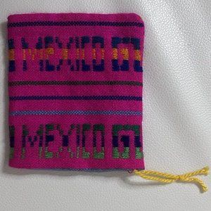 HANDWOVEN HOT PINK MULTICOLOR MEXICO JEWELRY SAFEKEEPING DRAWSTRING POUCH